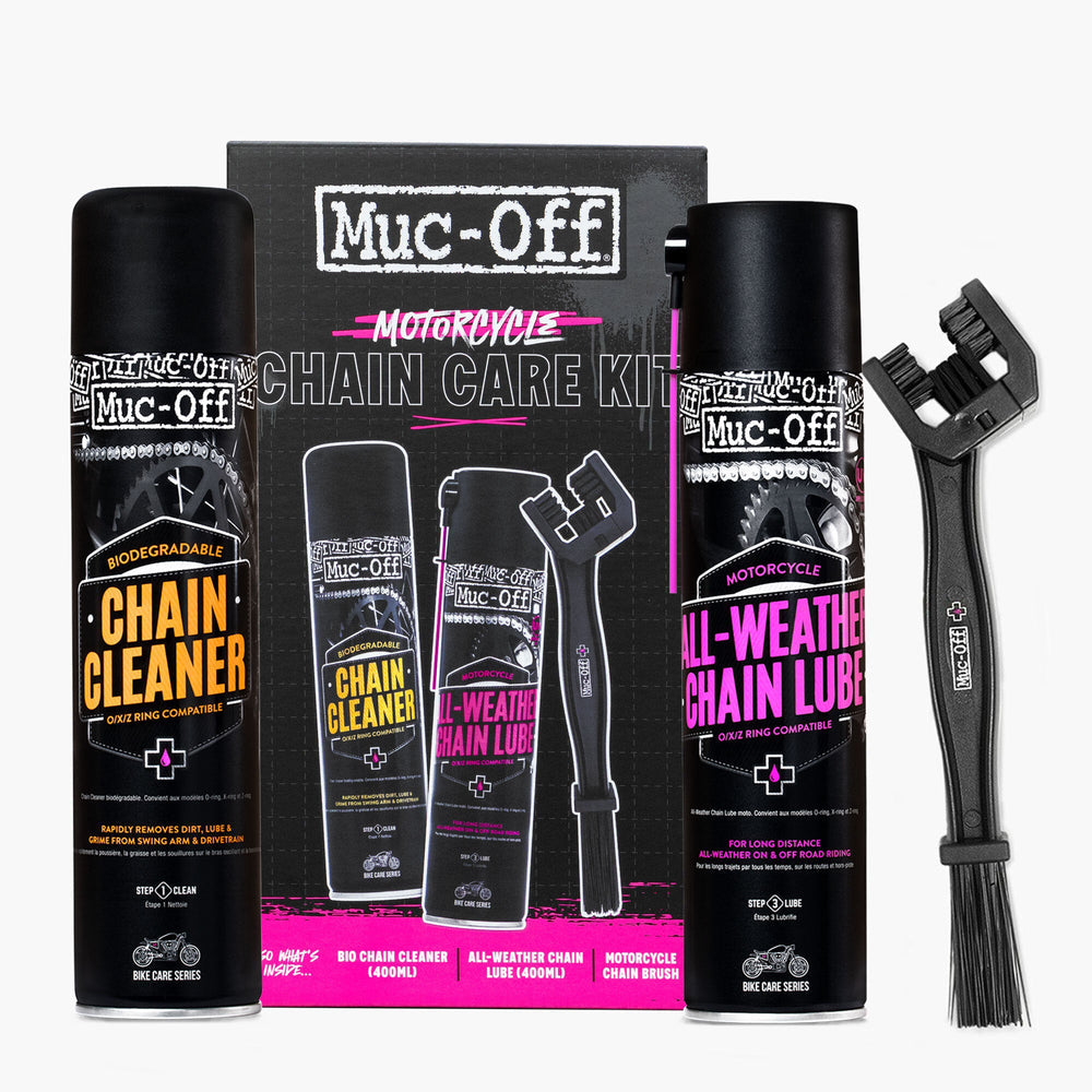 Kit entretien chaîne MUC-OFF nettoyant + brosse + graisse